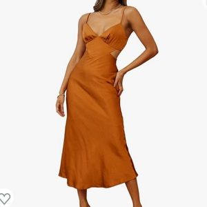 Satin Slip Backless Midi Dress NWT